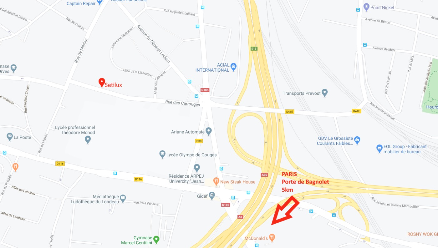 Plan d'accès au 13 rue des Carrouges, proche de l'A3 et de l'A86